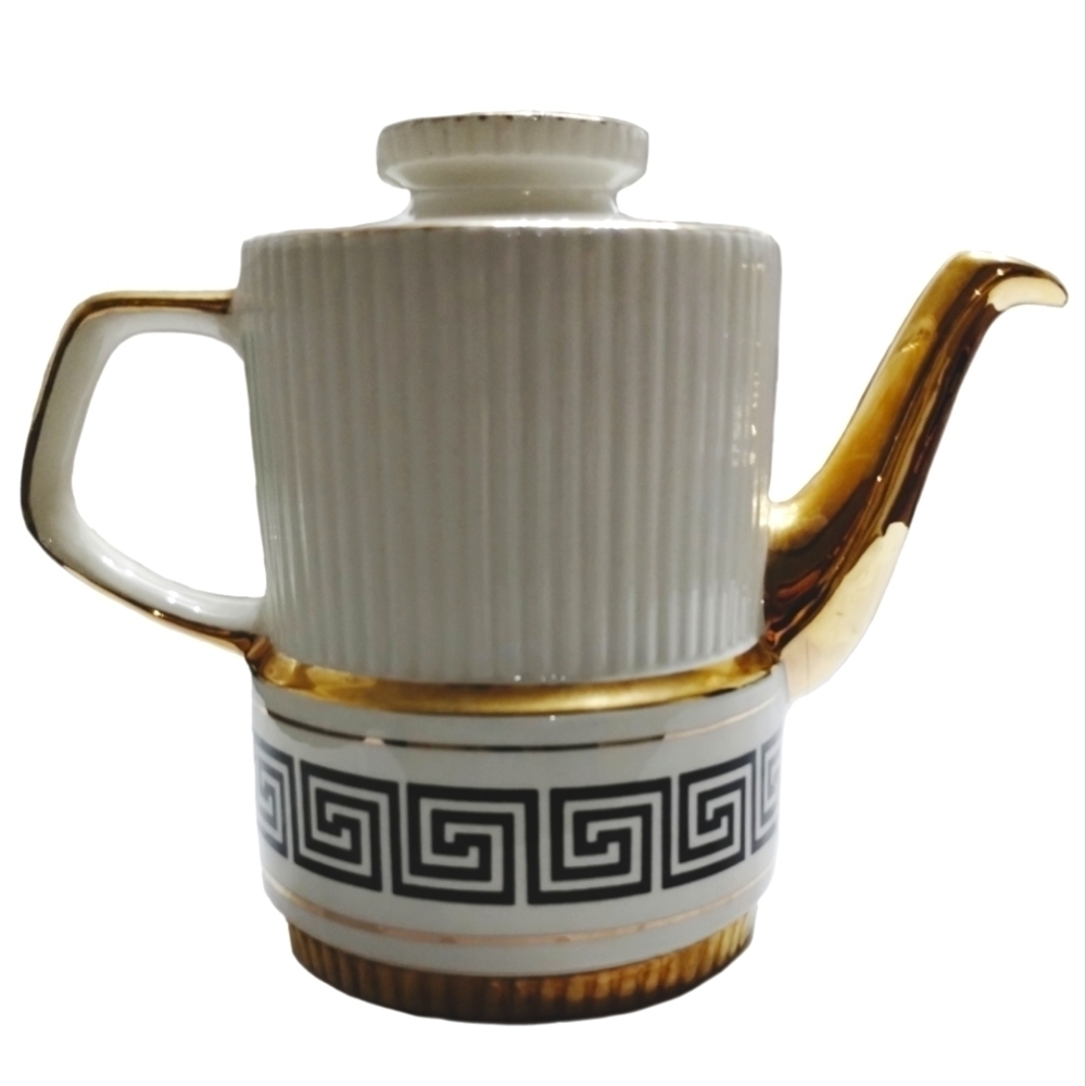 1950s Gibsons England Greek Key Gold Enameled Teapot W792
